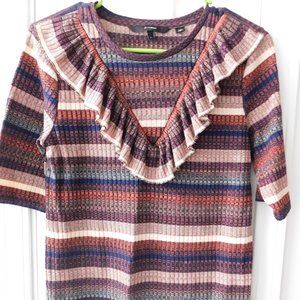 VERO MODA STRIPED FRILL FRONT RIBBED TOP